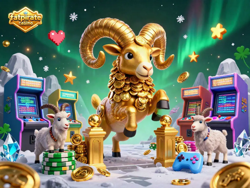 Experience the thrill of fatpirate casino with a vivid illustration of golden ram charging through a vibrant gaming scene.