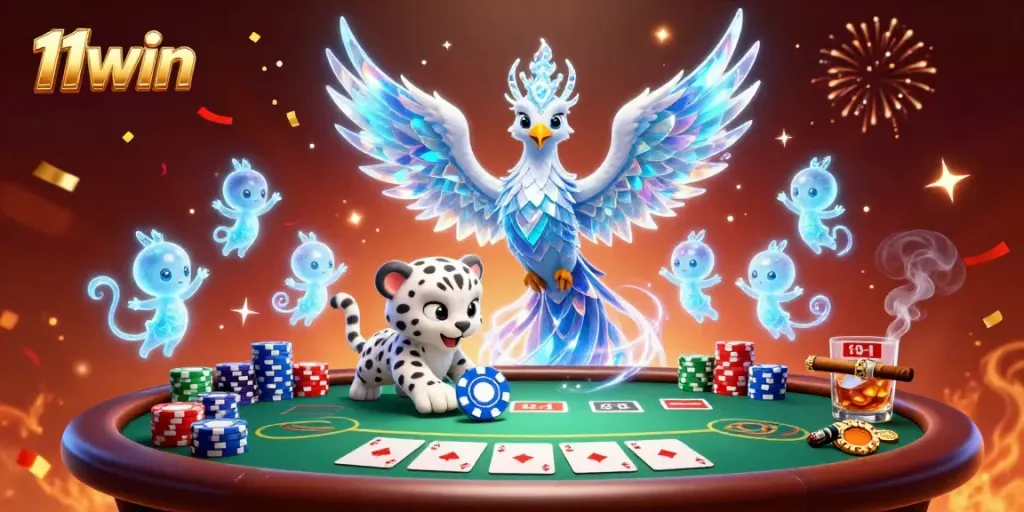 Experience the thrill of 11win's casino atmosphere with vibrant characters and rich gaming elements.