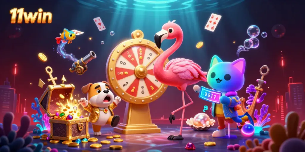 Experience thrilling fun at 11win with exciting prizes and games in this vibrant casino illustration.