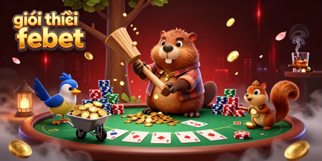 Experience the excitement of gambling with this vibrant illustration featuring giới thiệu febet, showcasing a lively casino atmosphere.