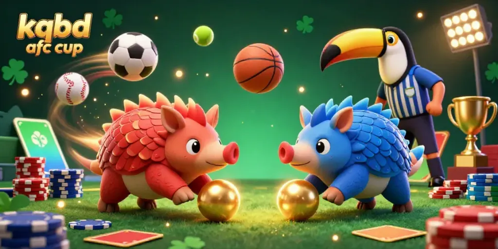 Engage with the thrilling clash at kqbd afc cup as cartoon pangolins navigate golden balls among poker chips in a vibrant sports scene.
