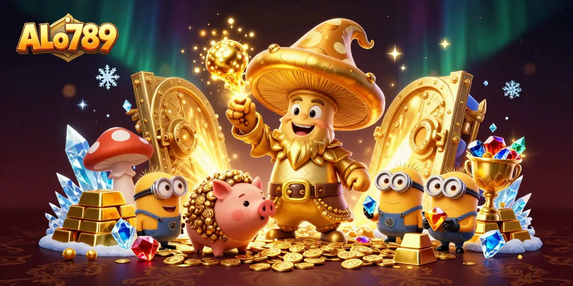 Experience ALo789's exciting magic with golden treasures and pig companions while gambling.